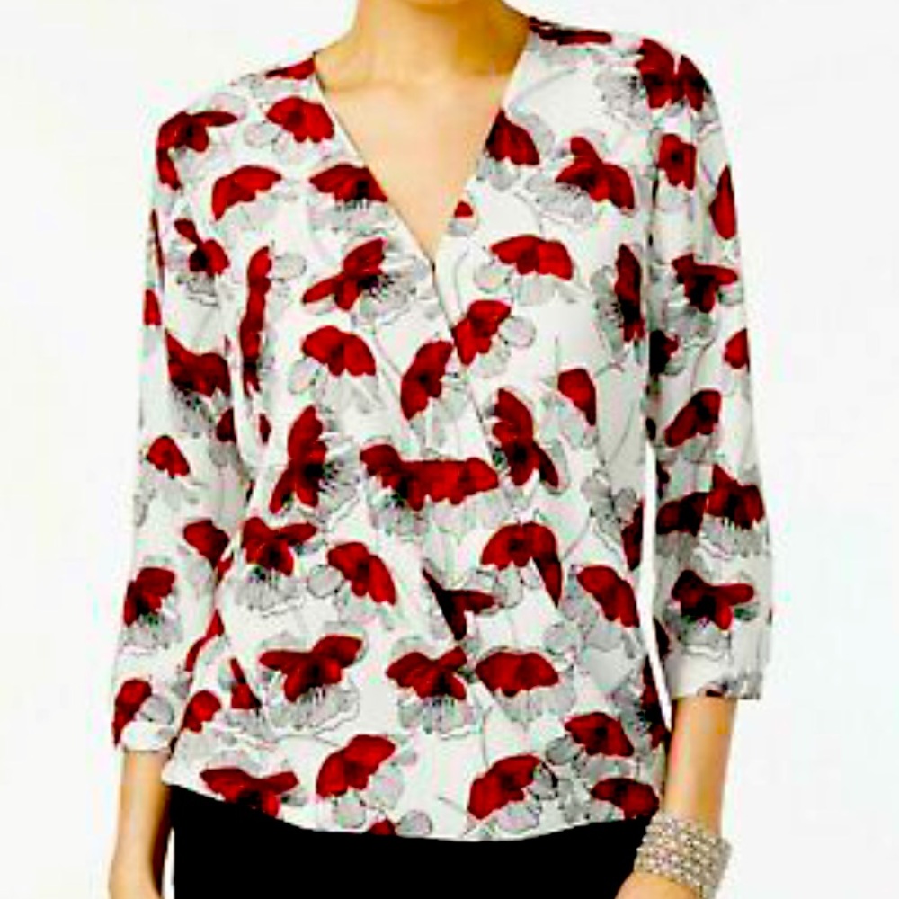 ALFANI 18w faux wrap top with longer tail back!